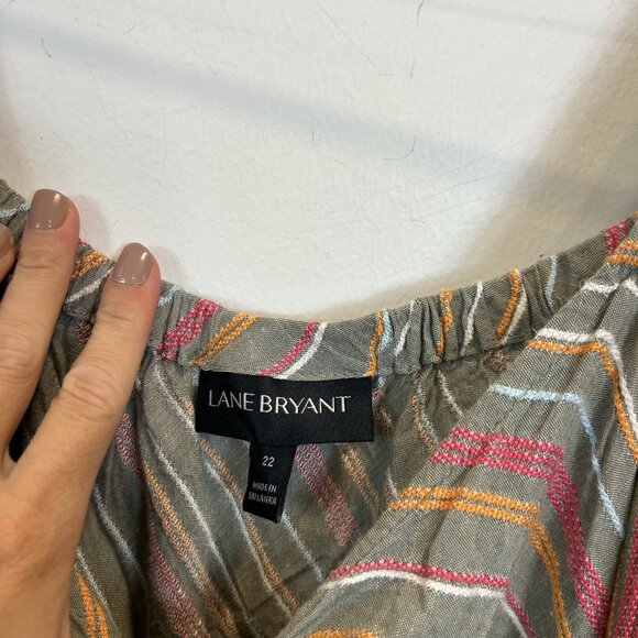 Lane Bryant Green Maxi Multicolor Stripe Shoulder Ruffle Belted Size 22 - Picture 5 of 11